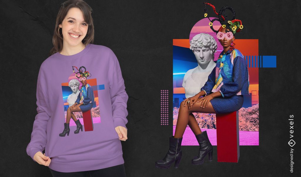c371537793f7df399d6bb86afafe51a0 woman with flowers and greek statue t shirt psd